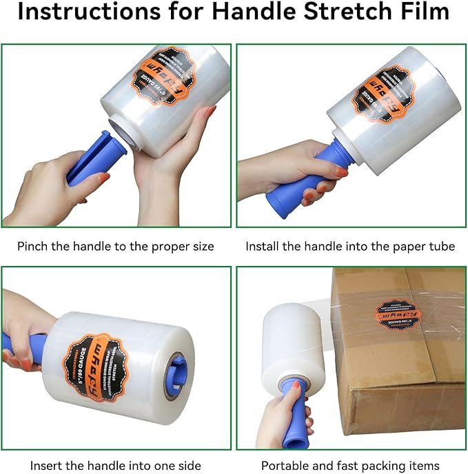 ADAYM Stretch Film Shrink Wrap Roll - 5" x 1200' - 80 Gauge 600% Stretch Self-Adhering 5 inch Mini Plastic Wrap for Moving, Packing, Shipping, Furniture & Pallet Stabilization(12 Rolls)