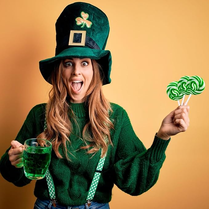 32 Pack Twist & Swirl Lollipops Suckers Individually Wrapped Bulk, St. Patrick's Day Candy Suckers, Green & White Swirl Lollipops Candy, Green Apple Flavor