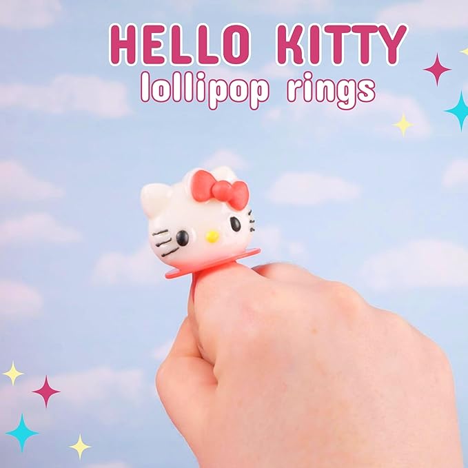Hello Kitty Lollipop Rings, Strawberry and Fruit Punch Flavored Suckers, Themed Party Favors, 3 Count Bag, 1.27 Ounces (1 Pack)