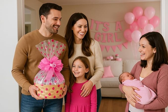 Handcrafted Gift Basket with Chocolates, Cookies, Snacks & Candy. Perfect for Birthdays, Sympathy, Holidays, Clients & Thank You Gifts (Premium: $99.99, Baby Girl)