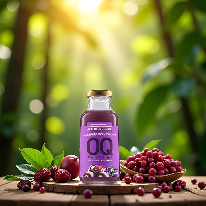 OQ Healthy Beverages Brazilian Açaí Juice, 100% Pure Blend | Antioxidant Superfruit Drink | Naturally Energizing Taste | 10.14 fl oz (Pack of 12)