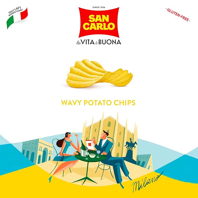 San Carlo Multi Pack 4X Wavy n°1 Italian Potato Chips - 180gr - for Snacking Bliss