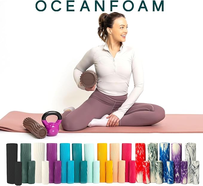 Oceanfoam Ripple Travel Foam Roller (11" x 3.35") Firm Mini Foam Roller for Physical Therapy, Deep Tissue Massage, Back Pain - High Density, Ergonomic Wave Textured - Yoga, Exercise (Espresso)