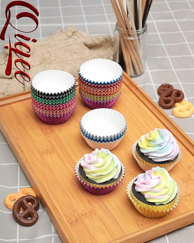 qiqee Silver Foil Cupcake Liners For Baking 300pcs Baking Cups Thick & Sturdy, Oil Resistance, Muffin Liners Paper(Standard Size)