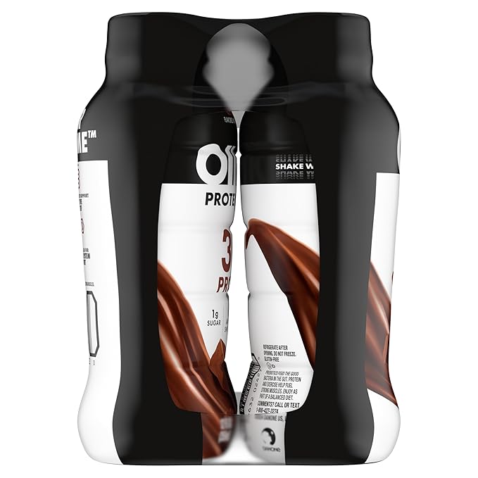 Oikos Protein Shake, Chocolate, 30g High Protein Drinks, Shelf Stable, Ready to Drink, 5g Prebiotic Fiber, 12 fl oz Bottle, 4 Count