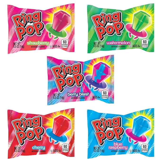 Ring Pop Individually Wrapped Bulk Lollipop Variety Party Pack – 24 Count Lollipop Suckers w/Assorted Flavors - Fun Candy for Birthdays and Celebrations