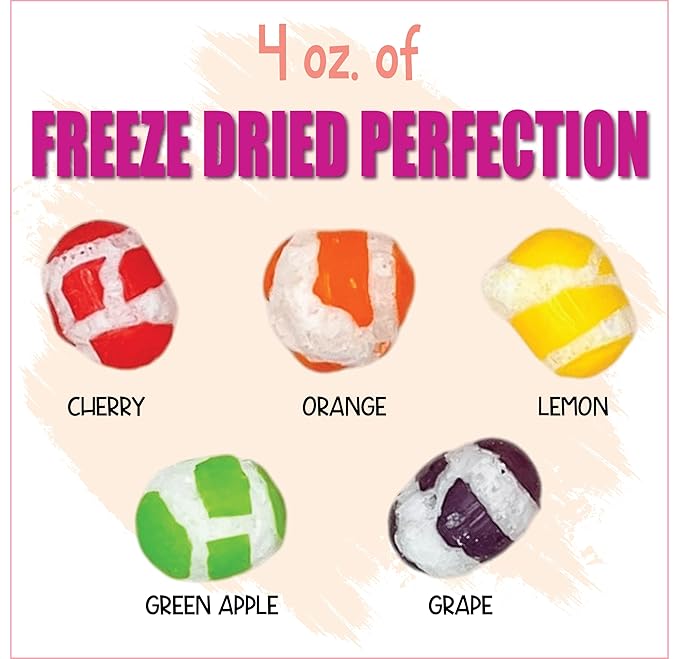 Freeze Dried Candy Tarts Mini Crunch- Light Crunchy Sweetness, 4 oz Flavors- Variety Mixed Fruit Punch. Tarts Mini Resealable Bag Freshness. Tangy Sweet