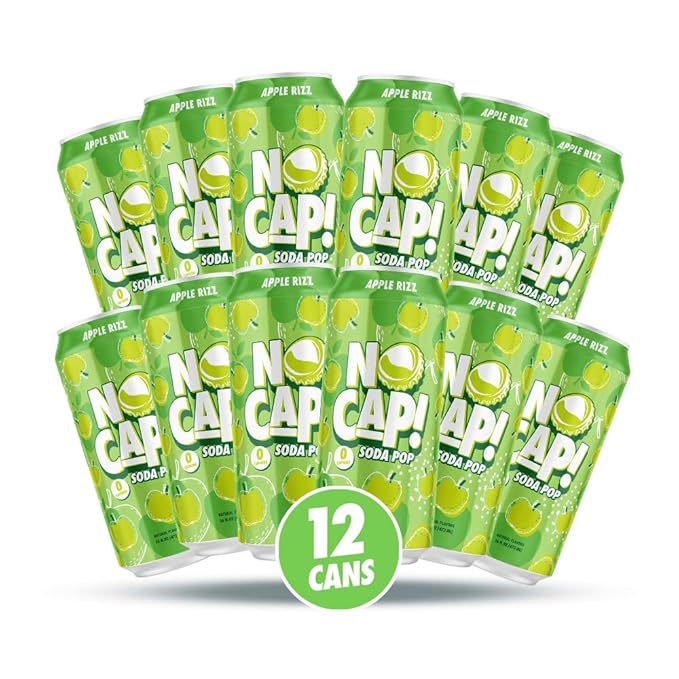 No Cap! Healthy Soda Alternative, Natural Allulose, Zero Sugar, Zero Calorie, Caffeine Free, | Hydrating Electolytes, Natural Flavors 16 oz. (Apple)