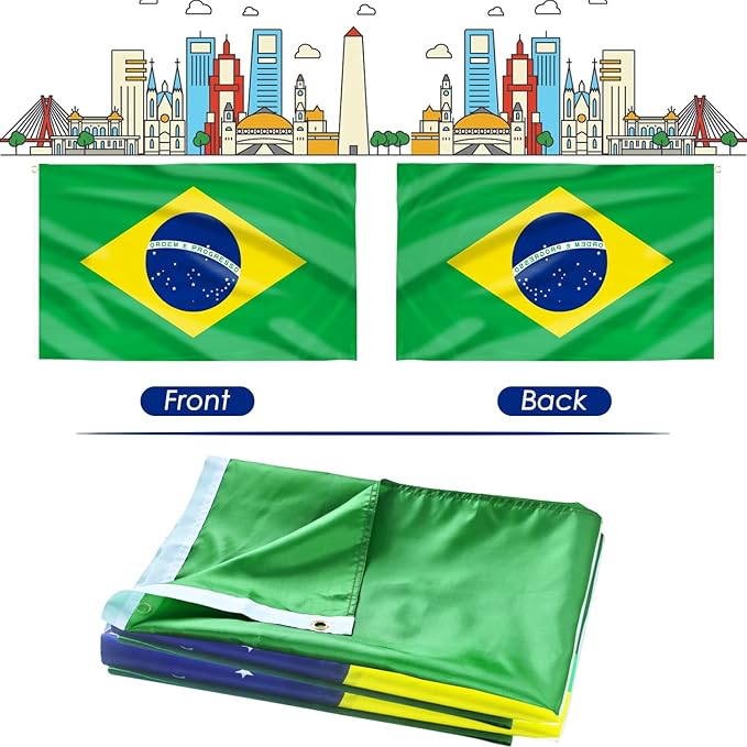 AhfuLife 2 Pcs Brazil Flag 3x5 Ft, Large Brazilian Flags for Outside - Double Side with Brass Eyelets for Olympic Party Decorations, Soccer Party Bar Garden Street Decoration Indoor Outdoor