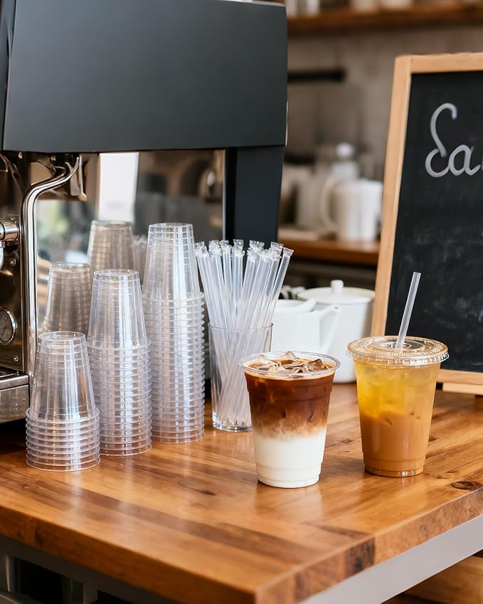 Goodluck 100 Pack 20oz Plastic Cups with Lids and Straws, Clear Disposable Iced Coffee Cups, Food Safe Cold Drink Cups for Bubble Tea, Smoothies & Shakes, BPA Free