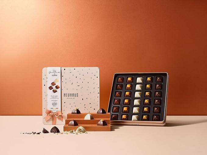 Neuhaus Belgian Chocolate "Les Gourmands" – 30 Pieces Assorted Milk, White & Dark Chocolate Pralines – Crunchy Artisanal Biscuits - Gourmet Chocolate Gift