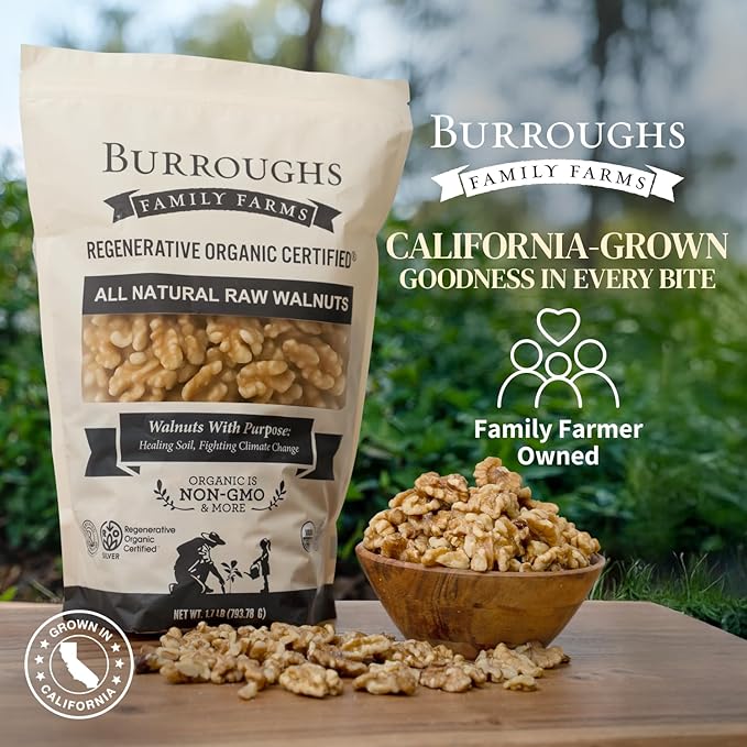 Organic Raw Walnuts Halves & Pieces 1.7lb – Unpasteurized, Regeneratively Grown in California – Whole, Fresh, Unsalted – Plant-Based Omega-3s
