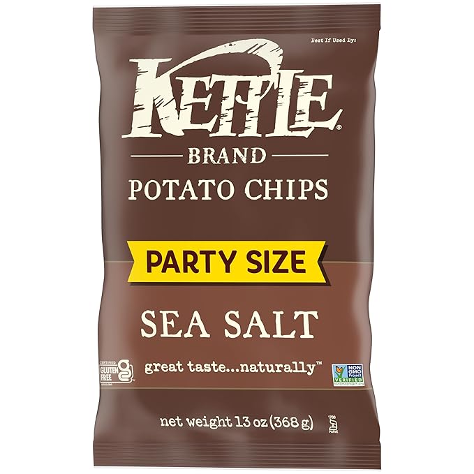Kettle Brand Potato Chips, Sea Salt Kettle Chips, Party Size, 13 Oz (Pack of 2)