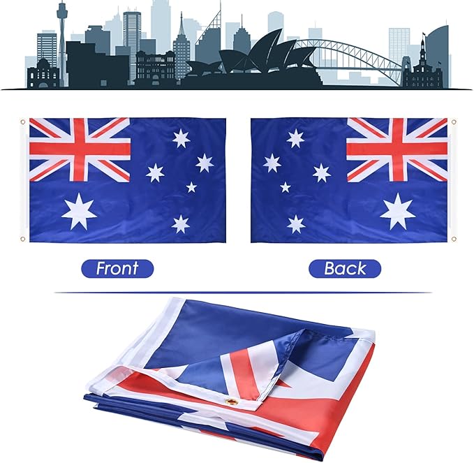 AhfuLife Australia Flag 3x5 Ft,Large Australian Flags for Outside - Double Side with Brass Eyelets for Olympic Party Decorations, Bar Garden Street Decoration Indoor Outdoor