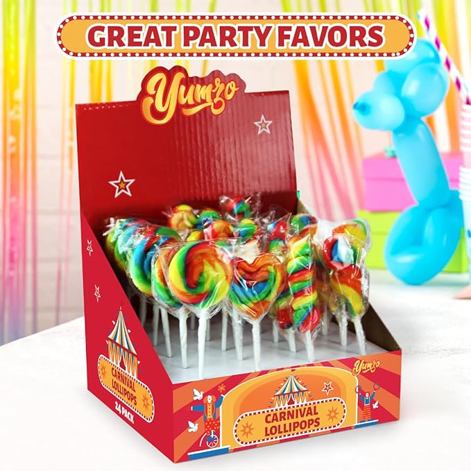 Carnival Lollipops Rainbow Twist, Swirls, and Round Unicorn Party Favors - Individually Wrapped Rainbow Candy Suckers & Lollipops Great for Birthday Parties, Unicorn Pinata, 24 Count