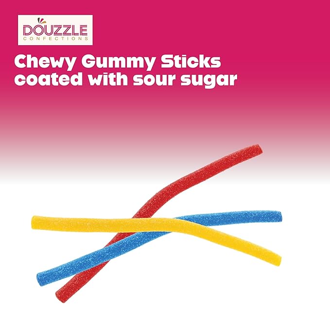 DOUzzle Valentines Day Sweet Treats, Sour Sticks Chewy Candy Straws Rainbow Multi Flavored Mix (1.8 OZ - 1 Pack) Goodie Bag Stuffer, Pinata Filler - Kosher Parve