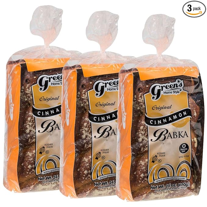 Green's Bakery Cinnamon Loaf Babka, 3 Pack 24 oz. Fresh and Delicious, OK Certified Kosher and Pareve Babka Bread, Dairy Free and Nut Free