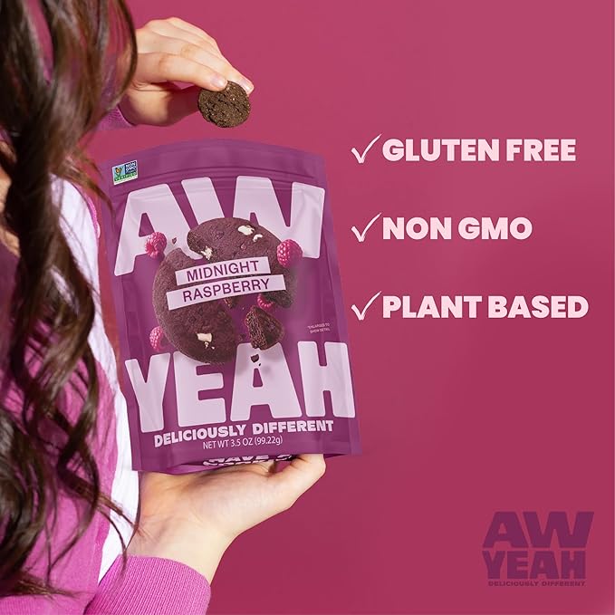 AwYeah Midnight Raspberry Mini Cookies – Rich Chocolate, Tart Raspberries & White Chocolate, Gluten-Free, Vegan, 3.5oz (3 Pack) – Bold, Fruity, All-Natural, Non-GMO, Plant-Based Treat for Snacking!