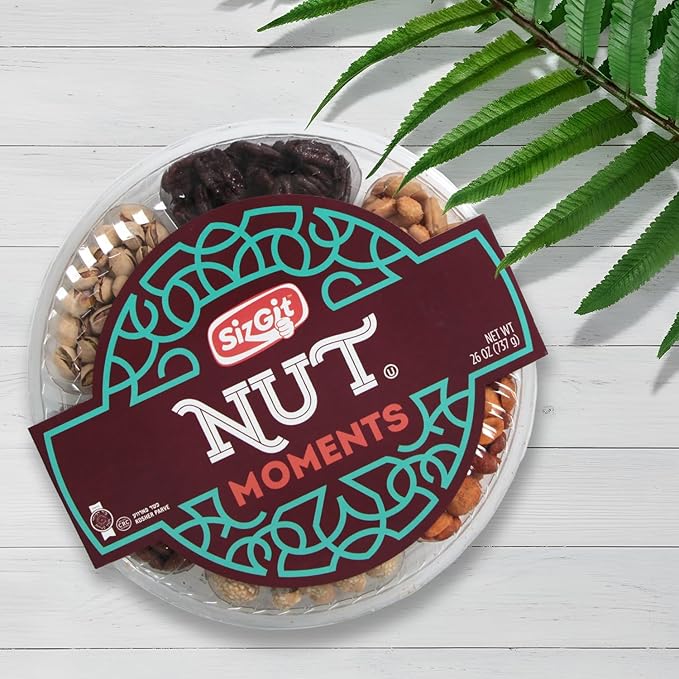 SizGit Nut Gift Baskets, 26oz Mixed Nut Gift Box of 6 Sectional Platter, Ideal Nut Assortment for Holidays, Birthdays, Celebrations, Anniversaries, Corporate Occasions and Everyday Snacking