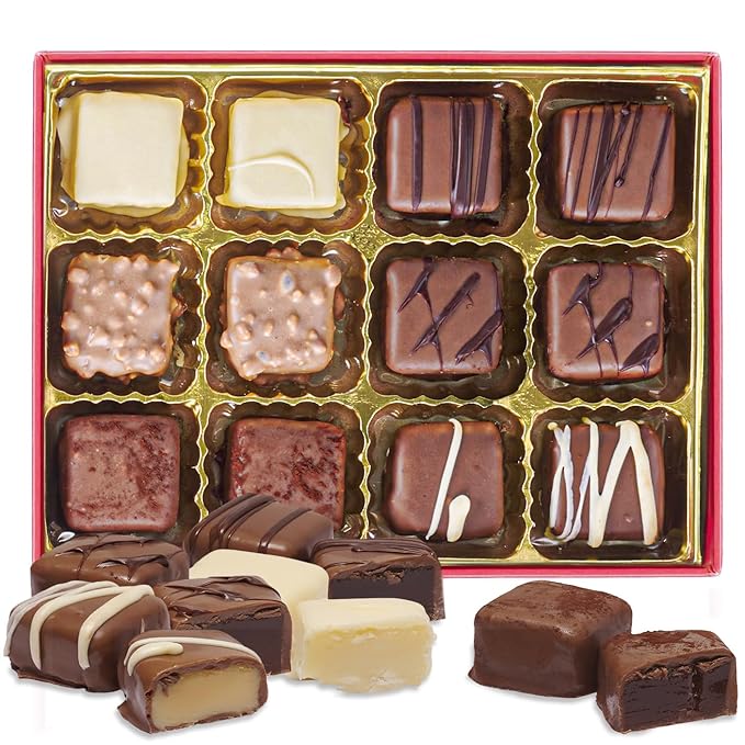 Luxury Milk Chocolate Truffles Gift Box, 12-Piece Assorted Belgian-Style Chocolates, Valentine’s Day Chocolate Gift For Her Or Him, Box Of Chocolates For Date Night Desserts, Birthdays And Anniversaries