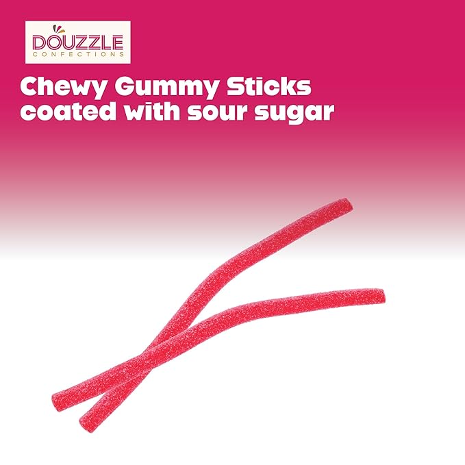DOUzzle Valentines Day Sweet Treats, Sour Sticks Chewy Candy Straws Red Strawberry (1.8 OZ - 1 Pack) Goodie Bag Stuffer, Pinata Filler - Kosher Parve