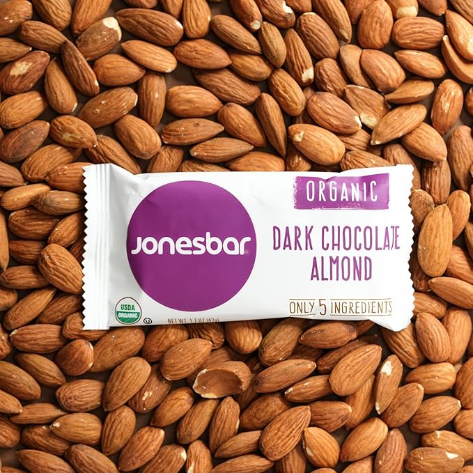 jonesbar (Dark Chocolate Almond, 4 Count (Pack of 1)), USDA Organic Fruit & Nut Bar, Non-GMO, Kosher, Vegan, Gluten Free, Simple Snack Bar