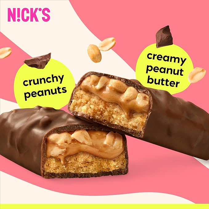 Nick’s Protein Bars Peanut Butter – 12-Count Box | High Protein, Low Calories, Low Carbs, Keto Friendly, No Added Sugar (12 bars x 50g)