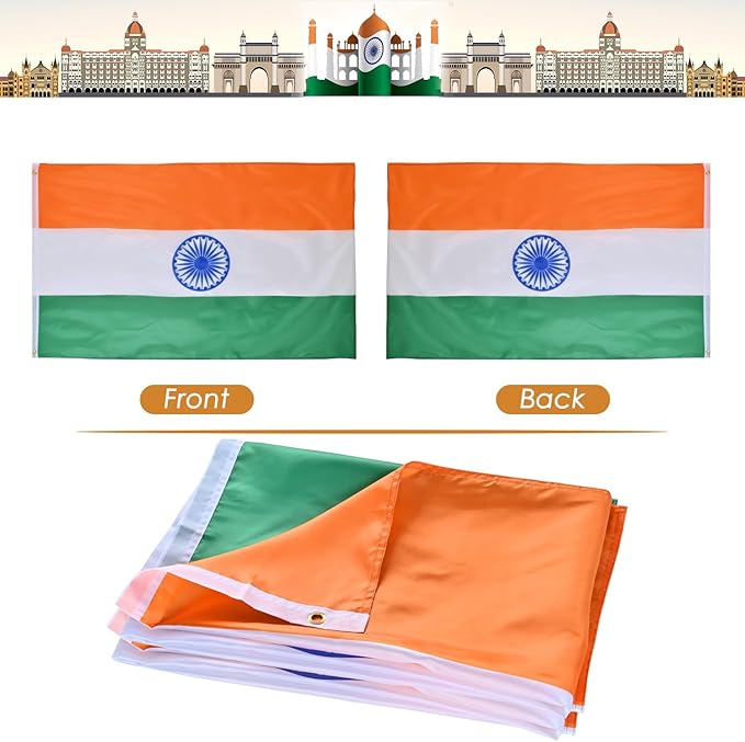 AhfuLife 2 Pcs India Flag Indian Flag 3x5 Ft, Large Indian National Flags for Outside - Double Side with Brass Eyelets for Olympic Party Decorations, Bar Garden Street Decoration Indoor Outdoor