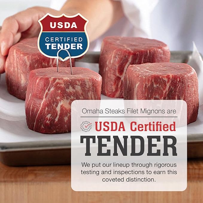 Omaha Steaks Classic Gift Pack (4 Butcher's Cut Filet Mignons, 4 Air-Chilled Boneless Chicken Breasts, 4 PureGround Filet Mignon Burgers, Fully Cooked Meatballs, 4 Gourmet Jumbo Franks, 4 Individual Scalloped Potatoes, 4 Caramel Apple Tartlets, 1 jar O...