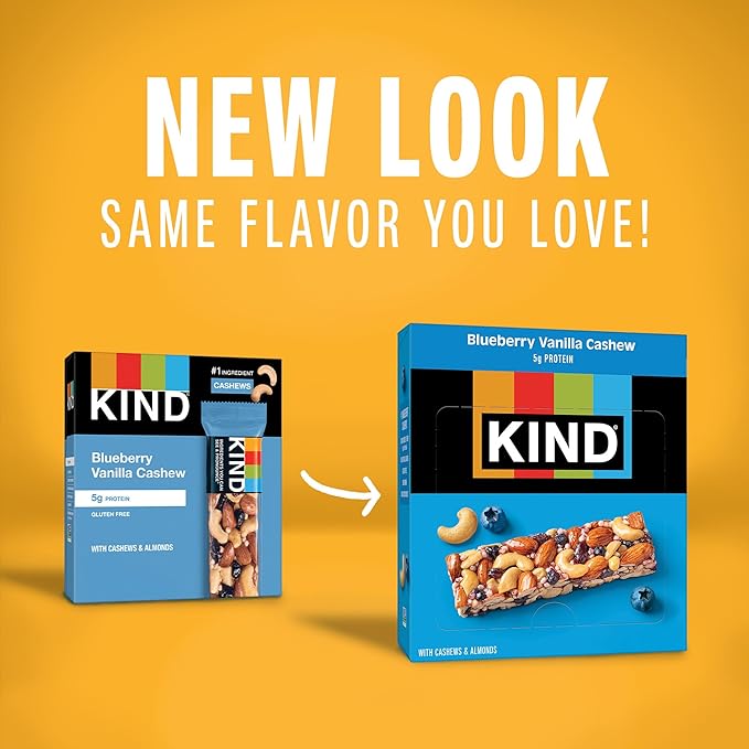 KIND Bars, Blueberry Vanilla Cashew, Healthy Snacks, Gluten Free, 5g Protein, 12 Count