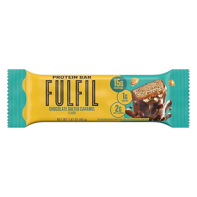 FULFIL Protein Snack Bars, Chocolate Salted Caramel Flavored, Gluten Free with 15g Protein, Pantry Staples, 12 Count