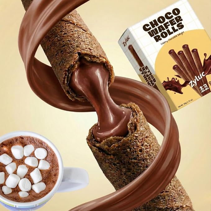 Zyluc Chocolate Wafer Rolls – Crispy Cream-Filled Cookies with Real Cocoa, Portion-Controlled Snack, Cholesterol Free, No Trans Fat, 200 Cal per Pack (50g) – Pack of 10