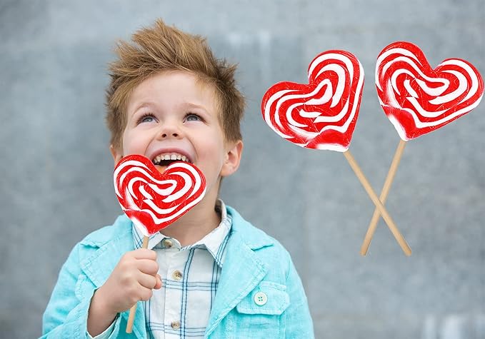 12-Pack Fruidles Jumbo 80 Gram Swirl Lollipop Red and White Heart Design, Party Bag Fillers, Individually Wrapped,