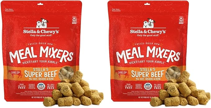 Stella & Chewy's Freeze-Dried Raw Beef Meal Mixers- Dog Food Topper and Mixer - Made with 95% Grass-Fed Beef, Organs & Bone - Perfect for Picky Eaters - Grain-Free - 35 oz (Pack of 2)