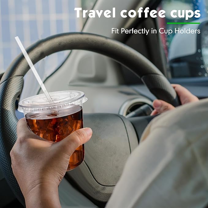 Ziliny 50 Sets Clear Plastic Cups with Lids and Straws, Disposable Iced Coffee Cups Drinking PET for Cold Drinks, Juice, Smoothie, Coffee Shops, Party, Christmas (Clear,14 oz)