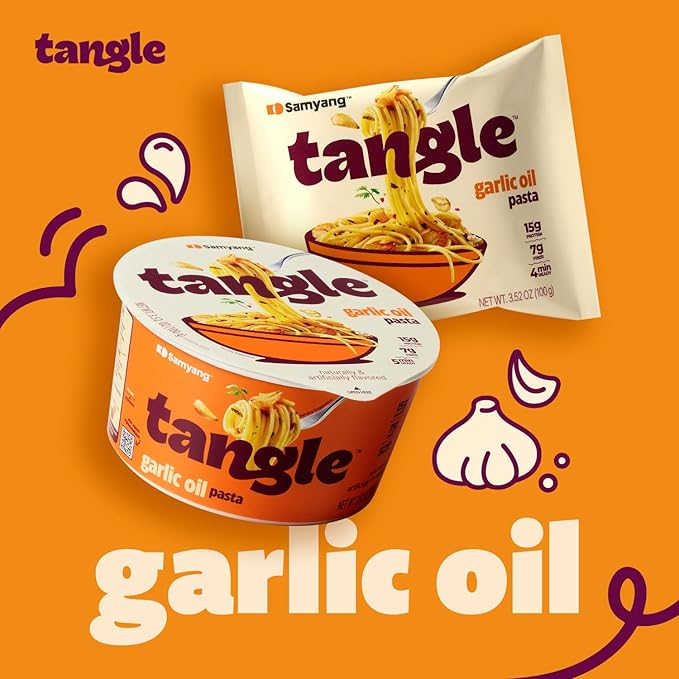 Samyang Tangle Garlic Oil Pasta | Instant Pasta | Mukbang | 15g of Protein | Linguine | 6g of Fiber | Chick Pea based | Easy Prep | Convenient | 4 Pack