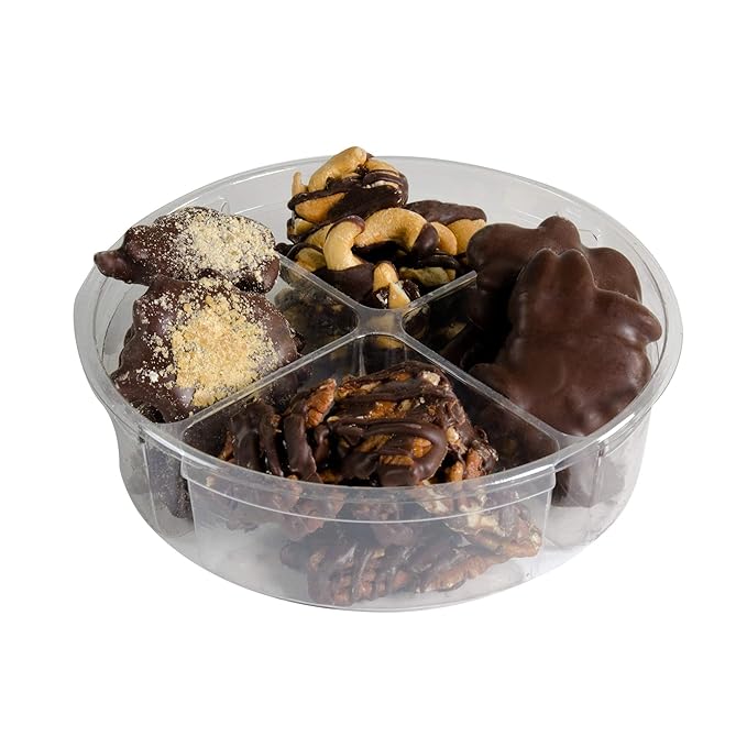 Nut Clusters Chocolate Gift Red Box - Assorted Variety of Caramel Brittles, Pecan Patties, Almond, Cashew Clusters, Kosher - Dairy Free Nuts and Chocolate Gift Basket - Holiday Chocolate Covered Nuts Assortment for Corporate Gifting