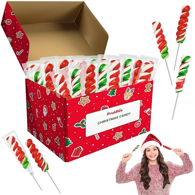 Fruidles Christmas 48-Pack Swirls Lollipop, Mixed Fruit Flavor, Individually Wrapped Lollipops, 2" Inch Swirl Suckers (48-Pack)