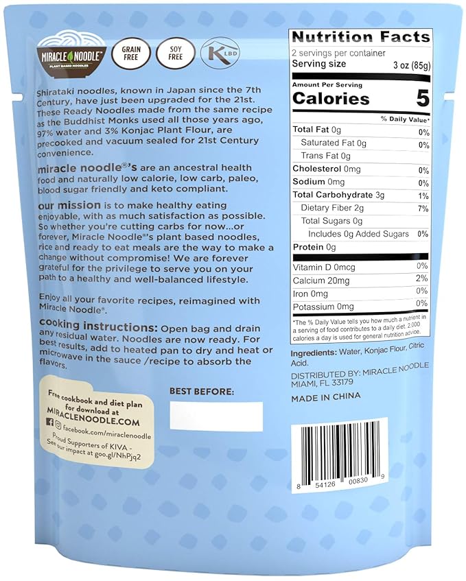 Miracle Noodle Ready to Eat Spaghetti Pasta, 7 Oz (Pack of 6), Plant Based Shirataki Konjac Noodles, 5 Calories, 1g Net Carbs Per Serving, Keto, Gluten-Free