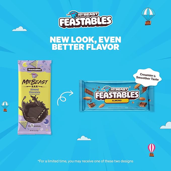 Feastables Almond Milk Chocolate KING Size Chocolate Bar, 2.1oz (60g), 10 count