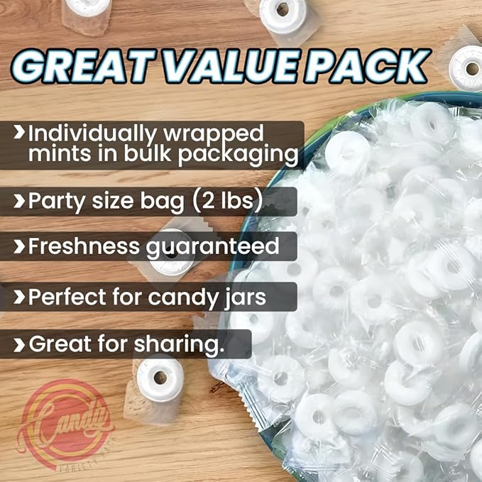 PepperMint Hard Candy Bundle - 2lb Bulk Pack of Individually Wrapped Peppermint Candy Mints - Hard Candy Mints Individually Wrapped, 2 Pound Bag Spearmint Mint Candy