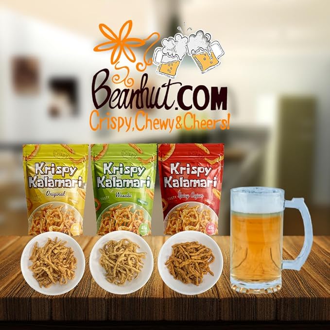 Krispy Kalamari Made with Real Calamari, Crispy, Yummy, Crunch, Tasty, High Protein, Fried Calamari, Snack, Resealable package, 8oz (Wasabi)
