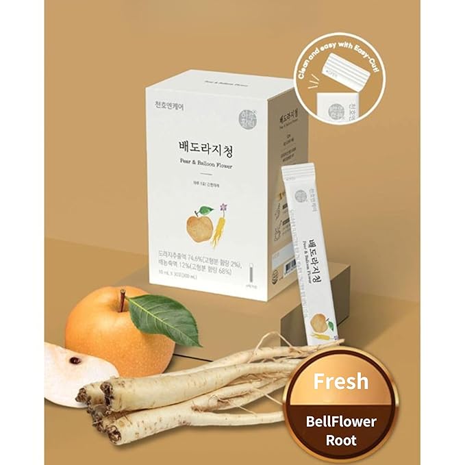 ChunhoNcare Korean Pear and Bellflower Root Juice (10ml ร 30sticks), 100% Korean Balloonflower, with Honey, Quince & Jujube, Traditional Korean Drink, Easy-Cut Stick Pouch