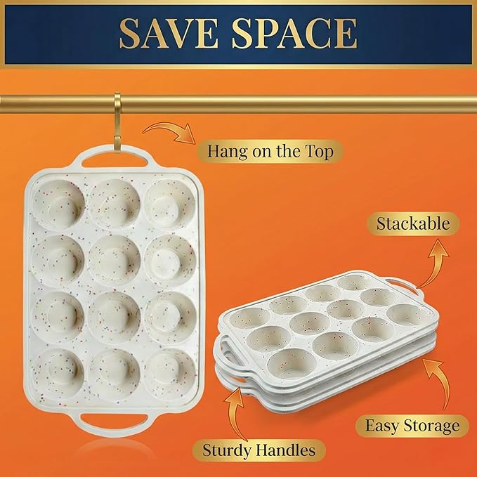 BAKE BOSS 2-Pack Silicone Muffin Pan for Baking with Metal Reinforced Frame, 12 Cup Regular Size Cupcake Pan, BPA Free Silicone Muffin Tray, Cupcake Baking Pan Molds for Oven Dishwasher Safe