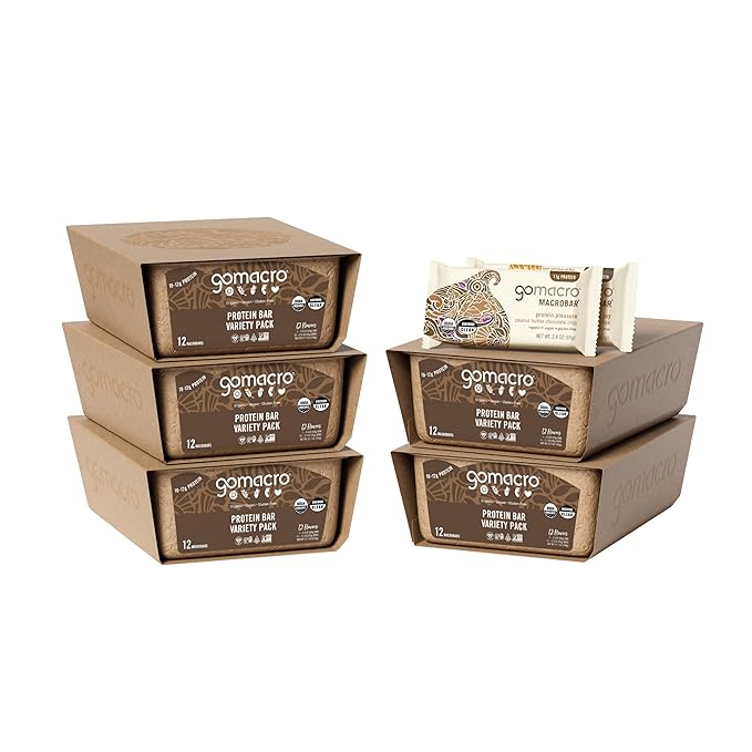 GoMacro MacroBar Organic Vegan Protein Bars - Protein Variety Pack (2.3-2.4 Ounce Bars, 12 Count)