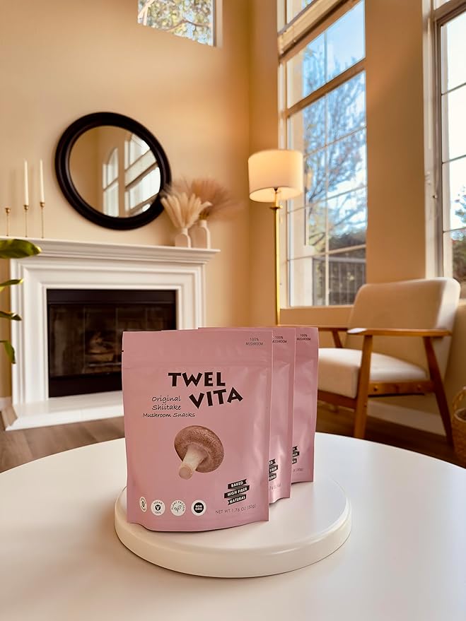 TWEL VITA Natural Shiitake Mushroom Crisps, 4-Pack (1.76 oz Each) | Vegan, Clean Label, Non-GMO, Gluten-Free, Paleo & Keto Friendly Snack Variety Pack