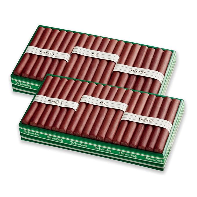 2 Holiday Gift Boxes - The Swiss Colony Wild Game Meat Sticks Gift Box - Includes Exotic Meats: Buffalo, Elk, and Venison Blended with Pork and Beef, Package for Men
