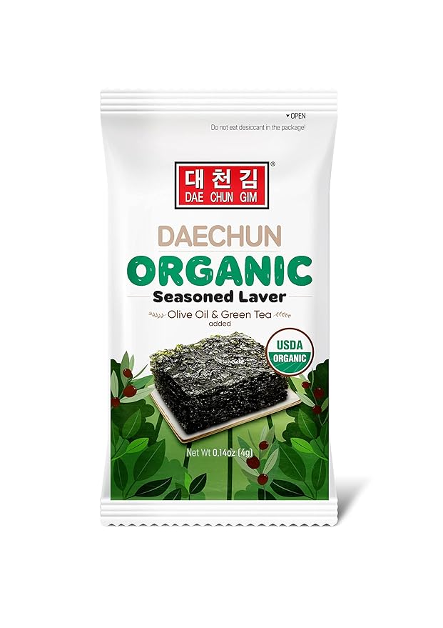 CHOI's 1 Organic Olive Oil & Green Tea Seaweed Snacks /(20 Pack) /Product of Korea/Kimbap, Gimbap, Organic, Organic Olive Oil, Oragnic Sesame Oil, Vegan, Keto, Gluten Free