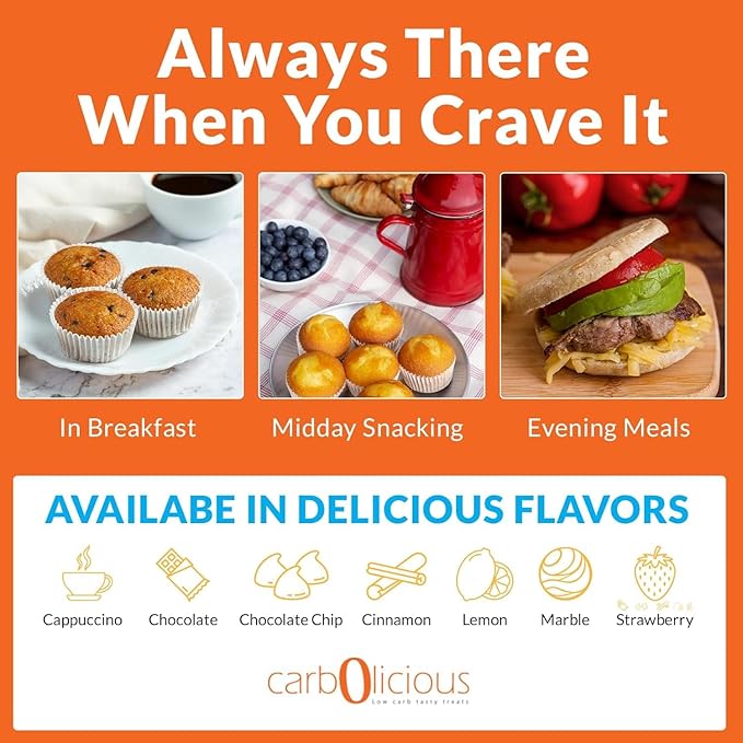 Low Carb Muffins by Carb-o-licious- Delicious Keto Mini Muffins with Only 2 Net Carbs, 9g Protein - Sugar Free Cupcake Style Healthy Snack Made, Almond Flour, Low-Carb Treat (12 Ounce (Pack of 1), Lemon Avocado oil)