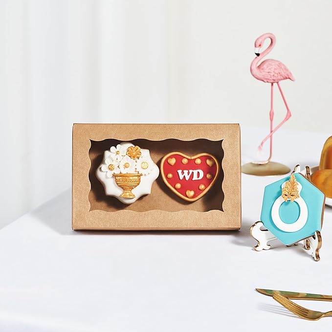 RomanticBaking 30 Pack DIY Assembly Brown 7 x 4 3/8 x 1½inches Cookies Boxes with Window Bakery Treat Boxes for Macaron Chocolate Truffle Cakesicle